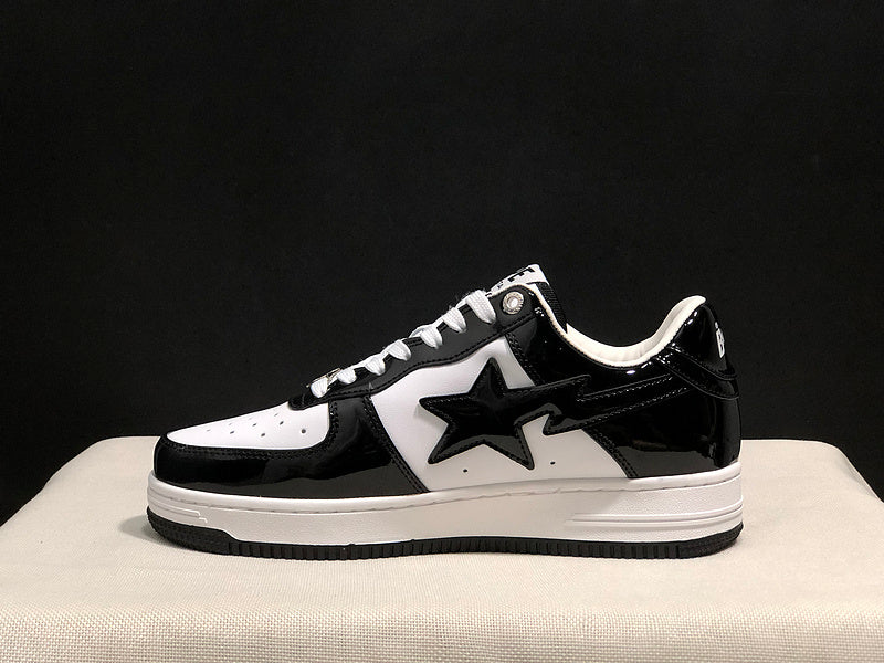 BAPE STA Low Black & White Patent Sneakers