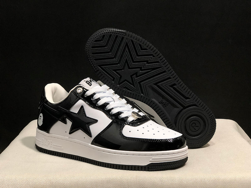 BAPE STA Low Black & White Patent Sneakers