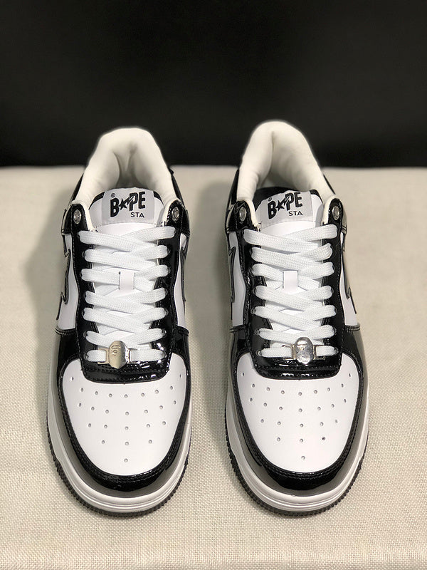 BAPE STA Low Black & White Patent Sneakers