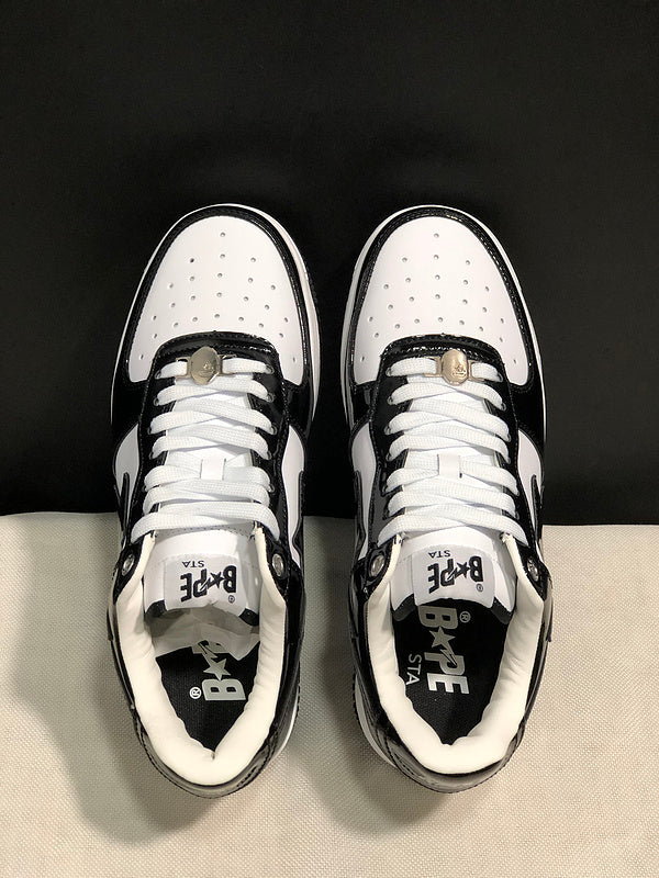 BAPE STA Low Black & White Patent Sneakers