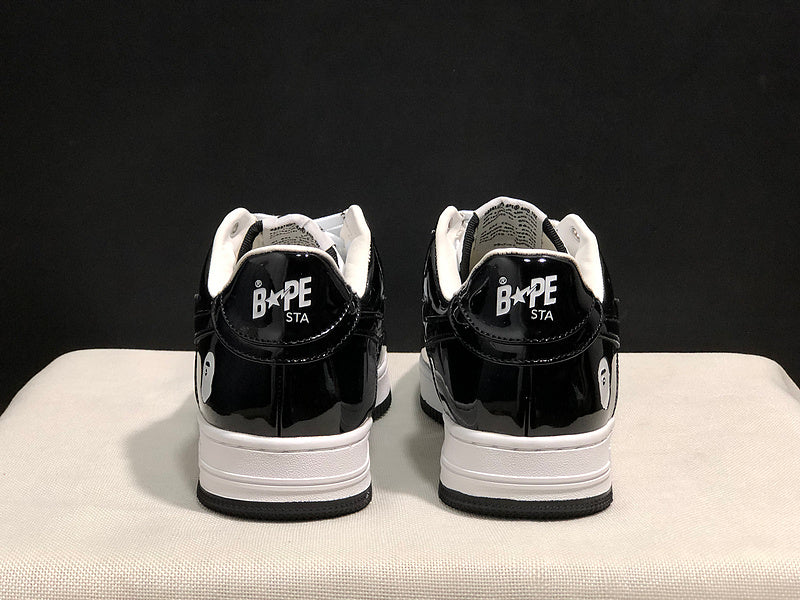 BAPE STA Low Black & White Patent Sneakers