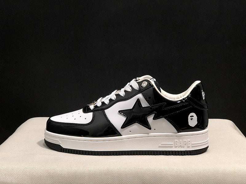 BAPE STA Low Black & White Patent Sneakers