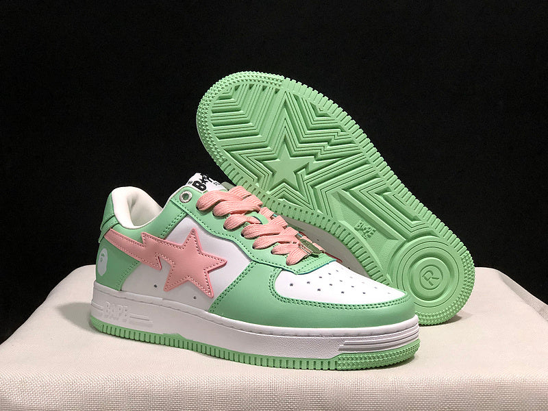 BAPE STA Low-Top Sneakers – Mint Green, White & Pink
