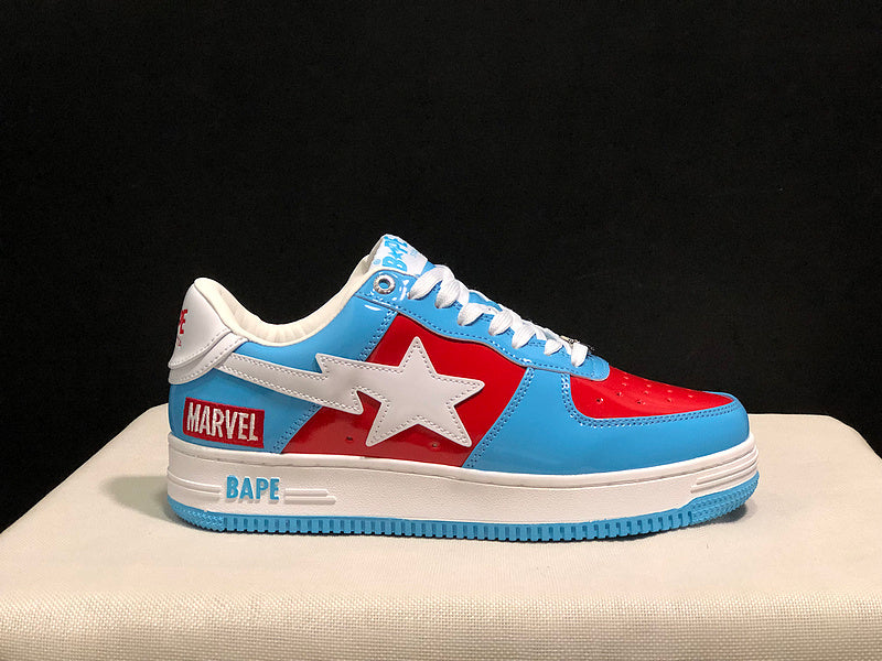 BAPE STA Low-Top Sneakers – Sky Blue, Red & White
