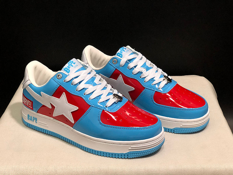 BAPE STA Low-Top Sneakers – Sky Blue, Red & White