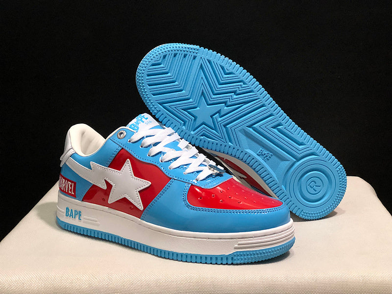 BAPE STA Low-Top Sneakers – Sky Blue, Red & White