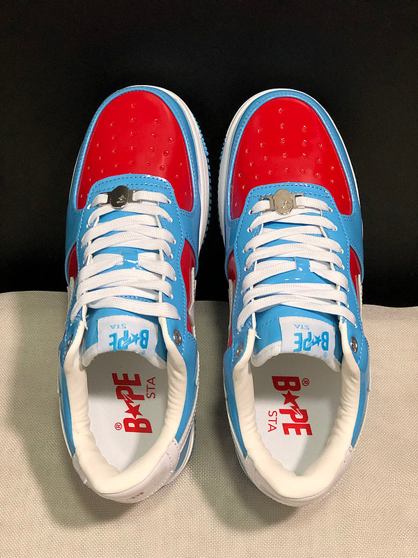 BAPE STA Low-Top Sneakers – Sky Blue, Red & White