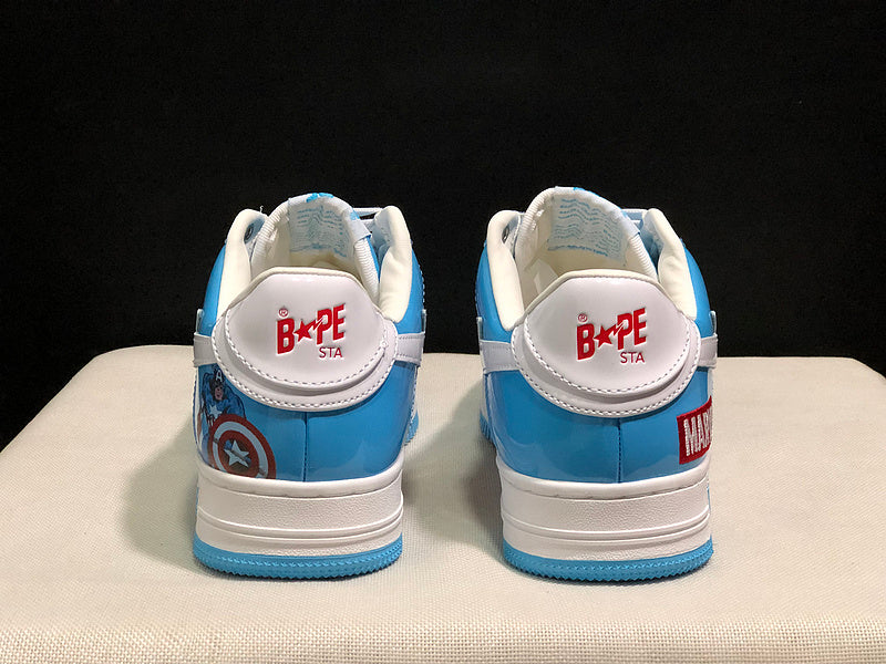 BAPE STA Low-Top Sneakers – Sky Blue, Red & White